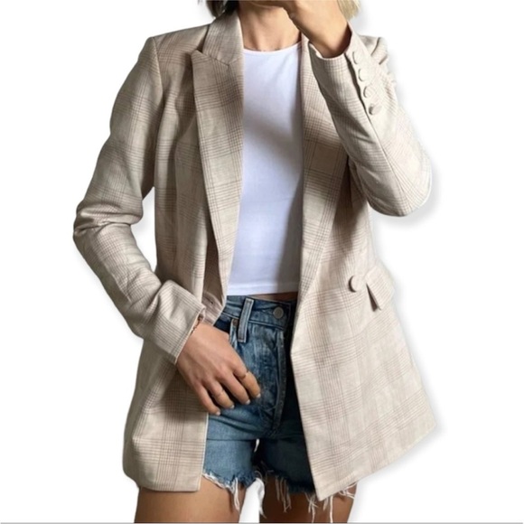 House of Harlow 1960 Tan Nude Plaid Blazer Size M - Picture 1 of 14